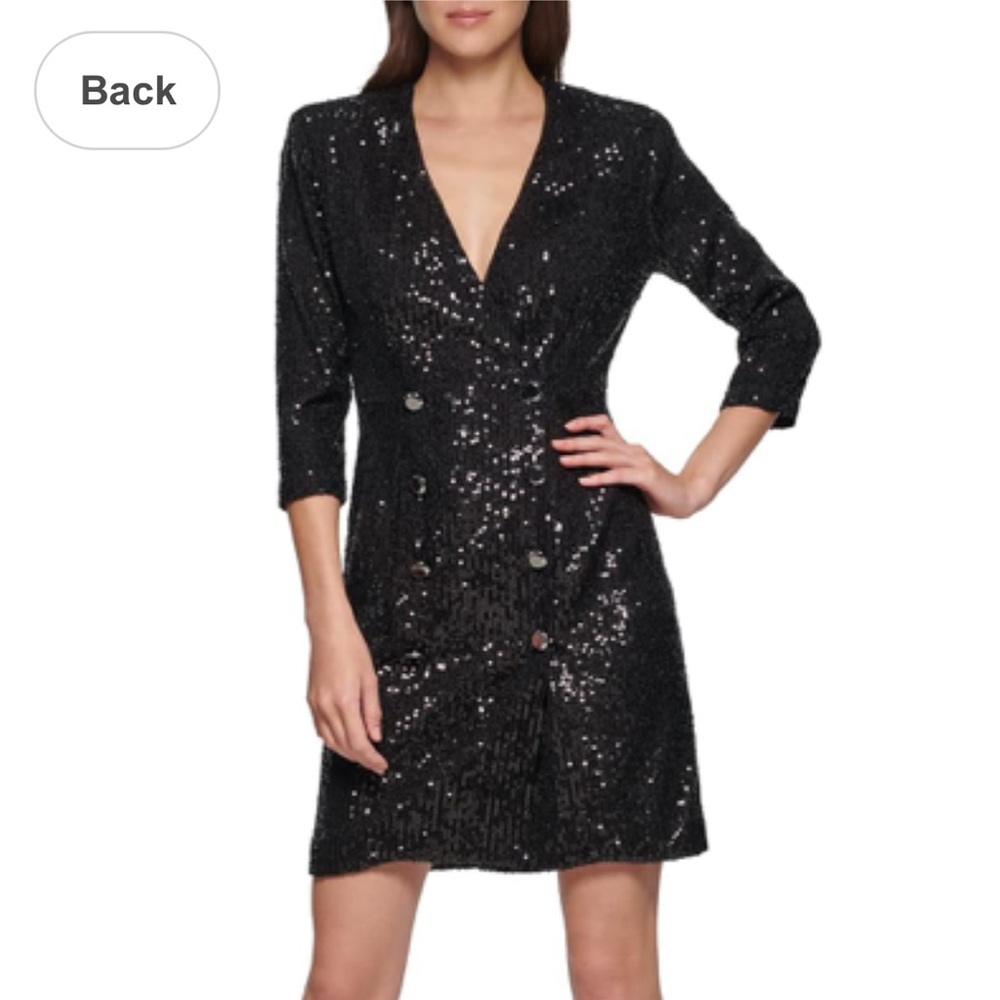 DKNY Women's Long Sleeve Double Breasted Sequin Blazer Dress luxury